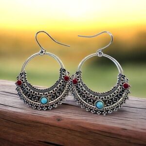 💙🆕💙 Bohemian Silver and Turquoise Earrings